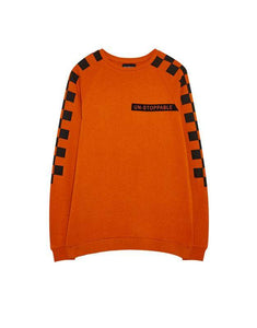 Orange sweatshirt with chequered flag print