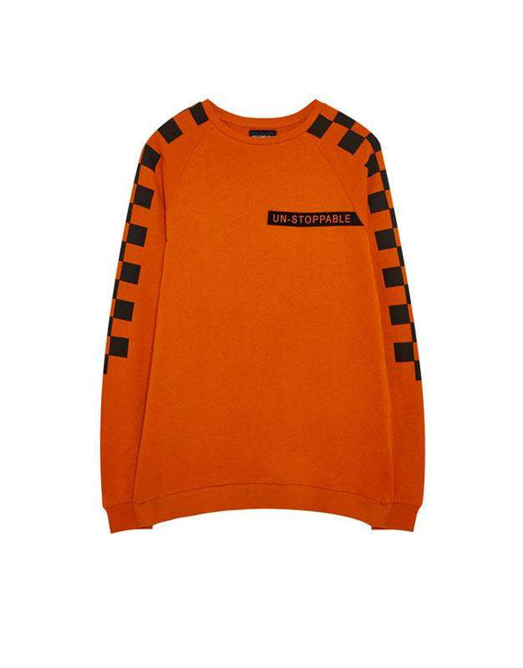 Orange sweatshirt with chequered flag print